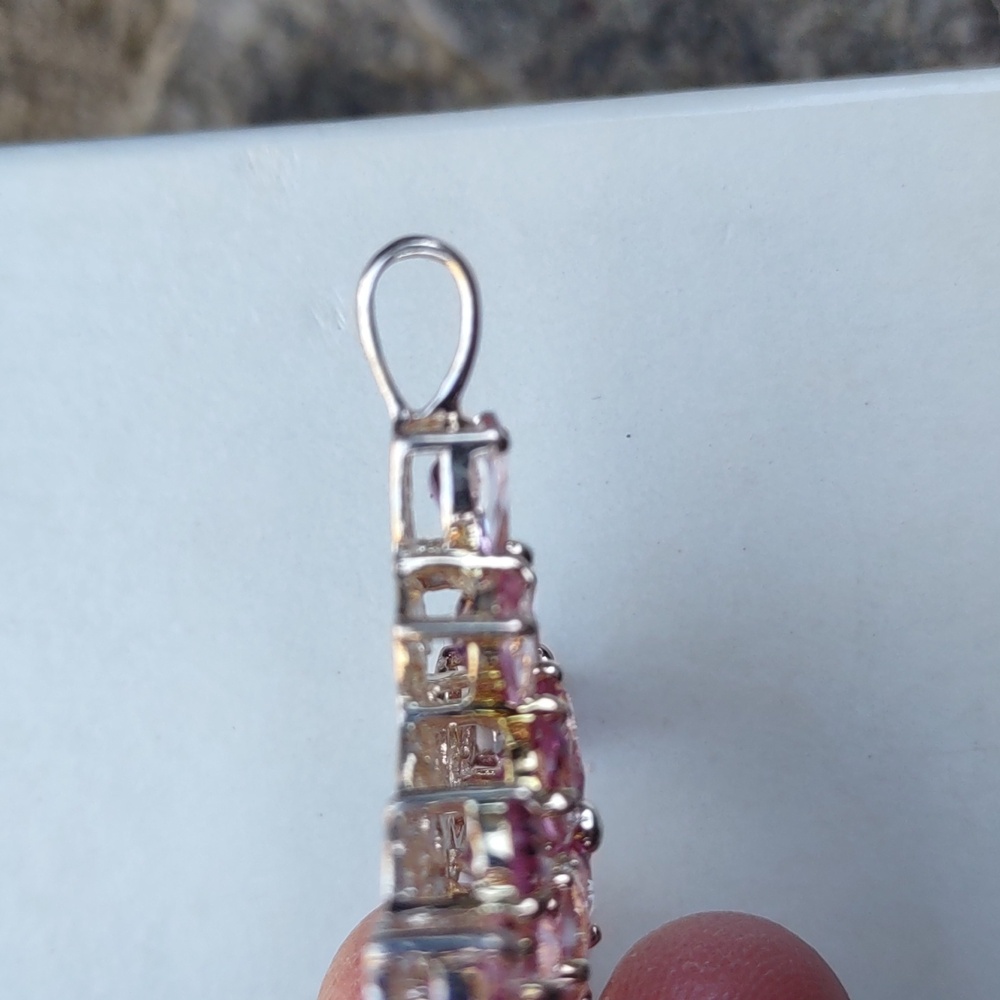 Pink Topaz Gemstone Cross Pendant Sterling Silver - Picture 4 of 6